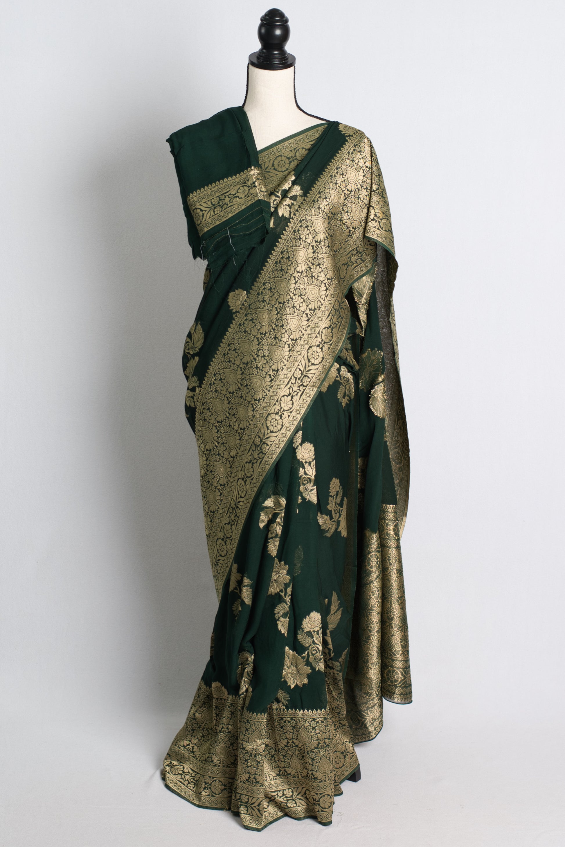 Forest Green Semi Georgette Banarasi Saree.