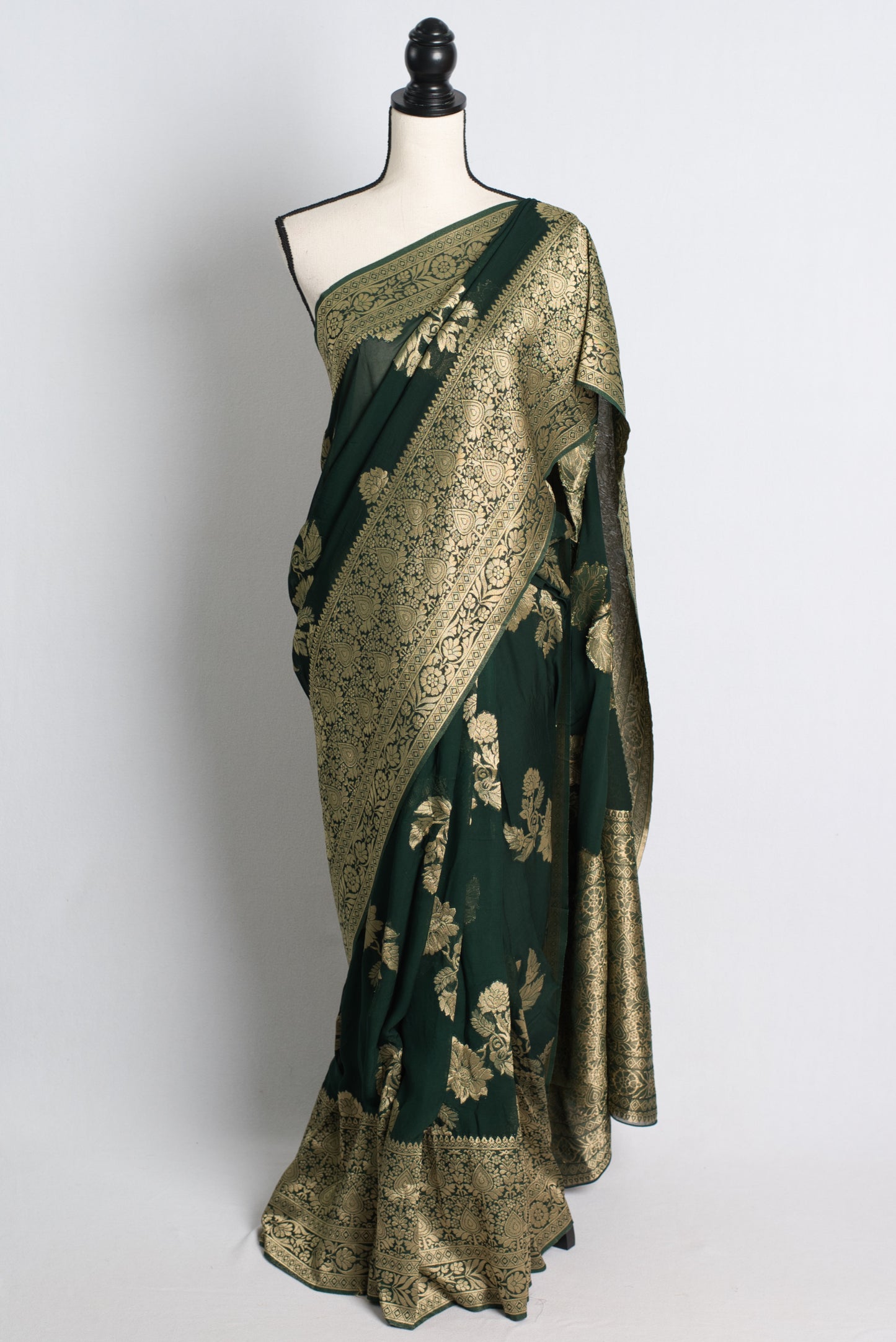 Forest Green Semi Georgette Banarasi Saree.