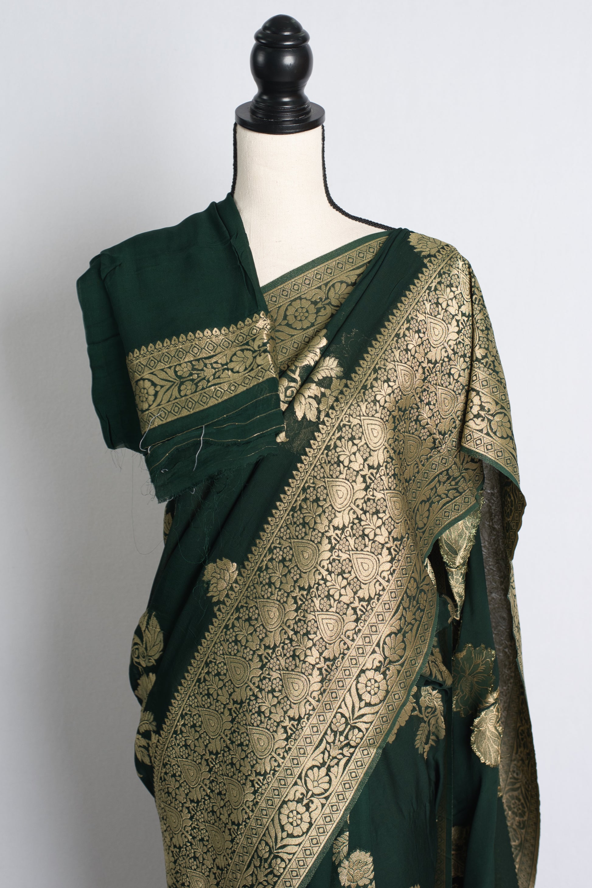 Forest Green Semi Georgette Banarasi Saree.