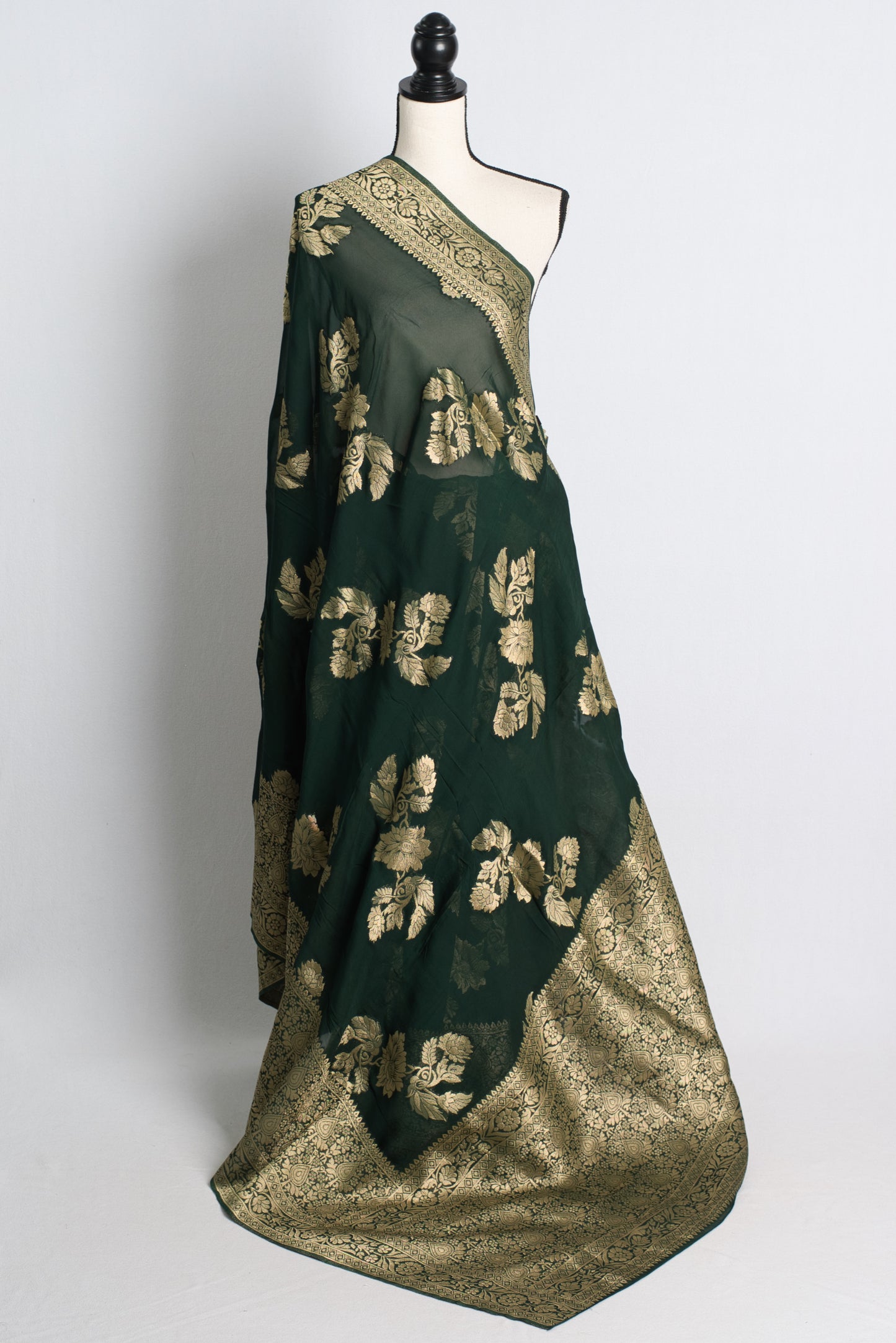 Forest Green Semi Georgette Banarasi Saree.