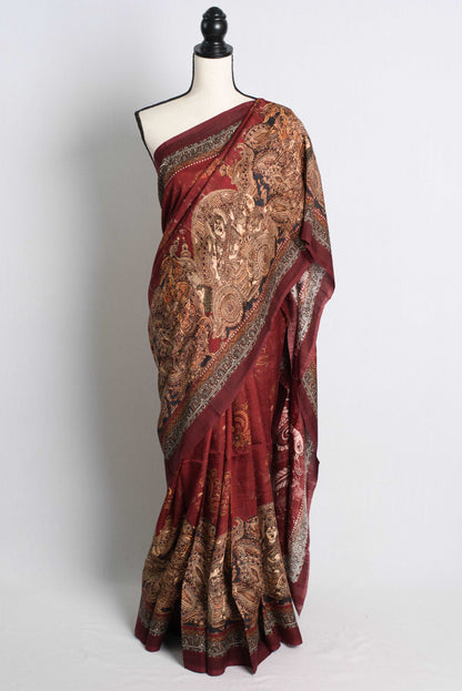 Kalamkari Printed Eri Silk Saree in Brown