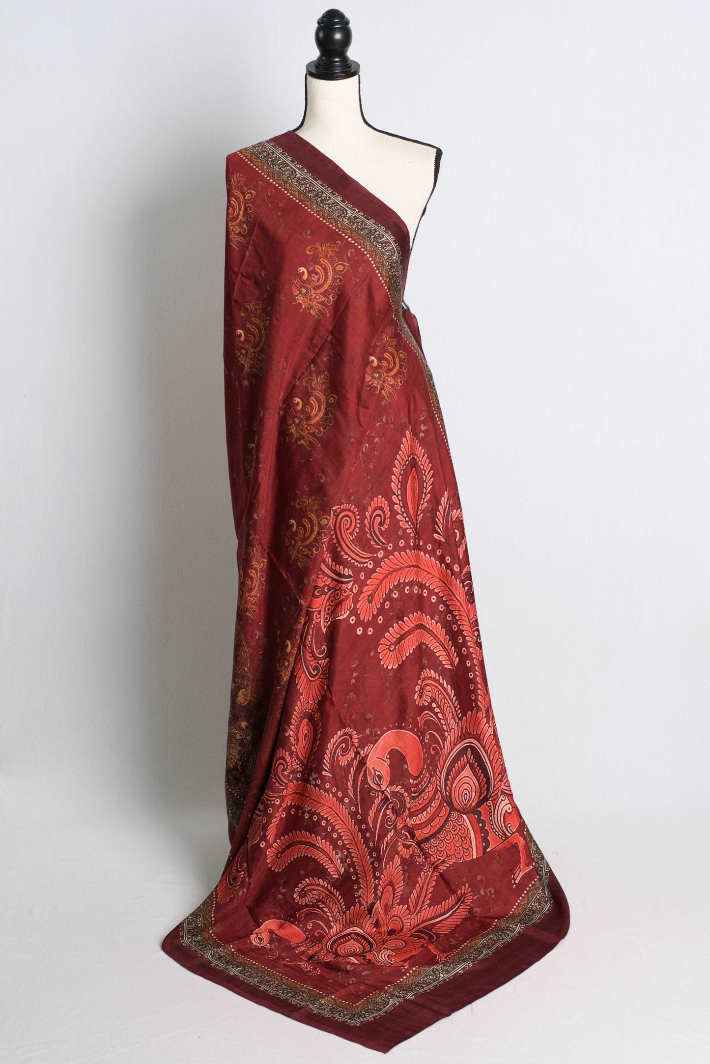 Kalamkari Printed Eri Silk Saree in Brown