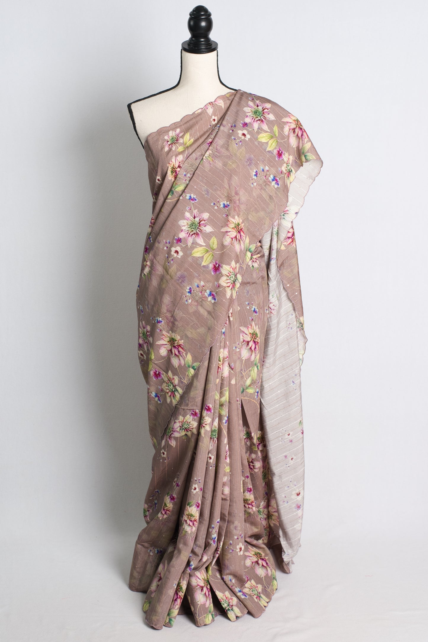 Dusty Mauve Floral Munga Cotton Saree with Woven Sequins.