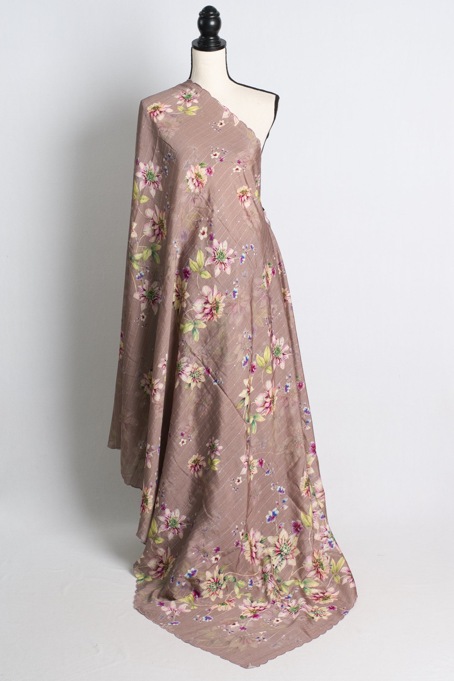 Dusty Mauve Floral Munga Cotton Saree with Woven Sequins.