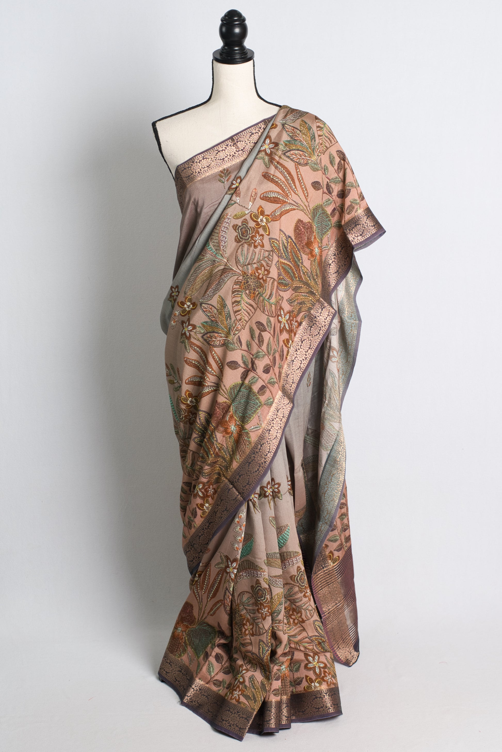 Semi Silk Kalamkari Banarasi Saree in Mauve and Gold.