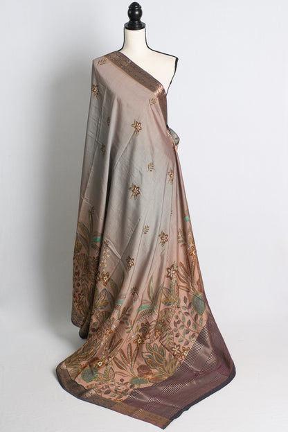 Semi Silk Kalamkari Banarasi Saree in Mauve and Gold.