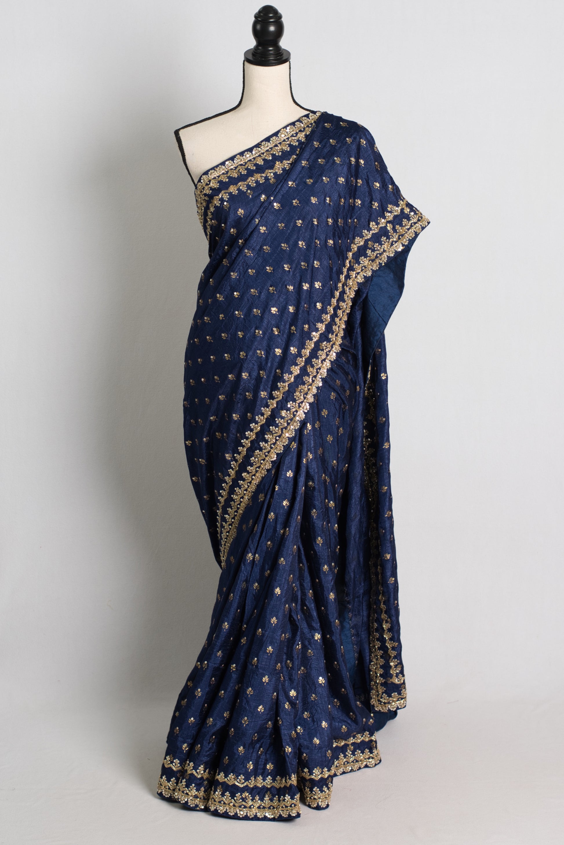 Midnight Blue Partywear Saree with Hand Embroidery Sequin Border.