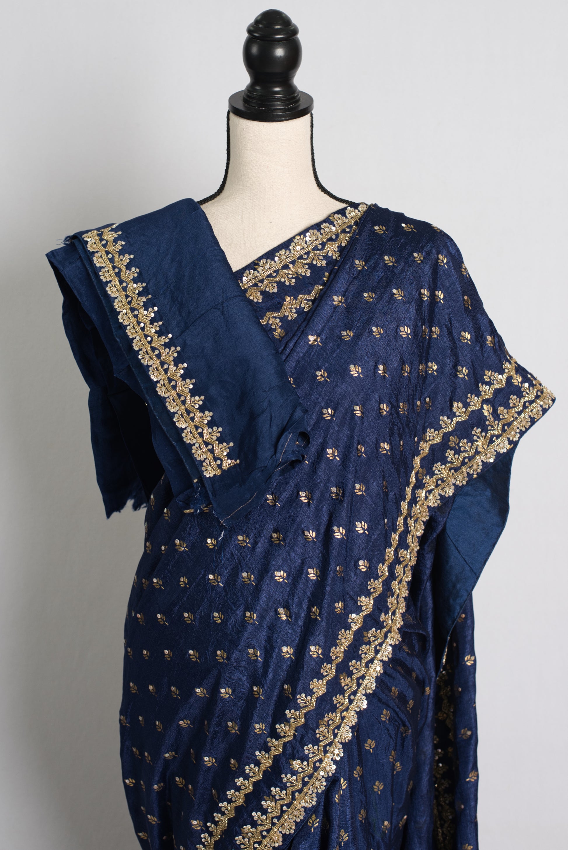 Midnight Blue Partywear Saree with Hand Embroidery Sequin Border.