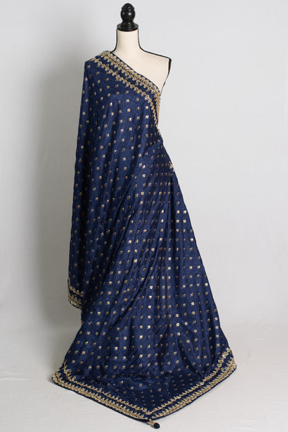 Midnight Blue Partywear Saree with Hand Embroidery Sequin Border.