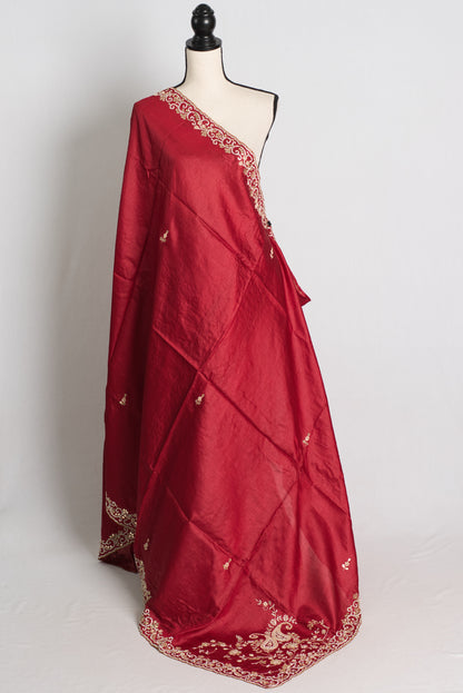 Premium Quality Hand Embroidery Tussar Silk Saree in Dark Red.