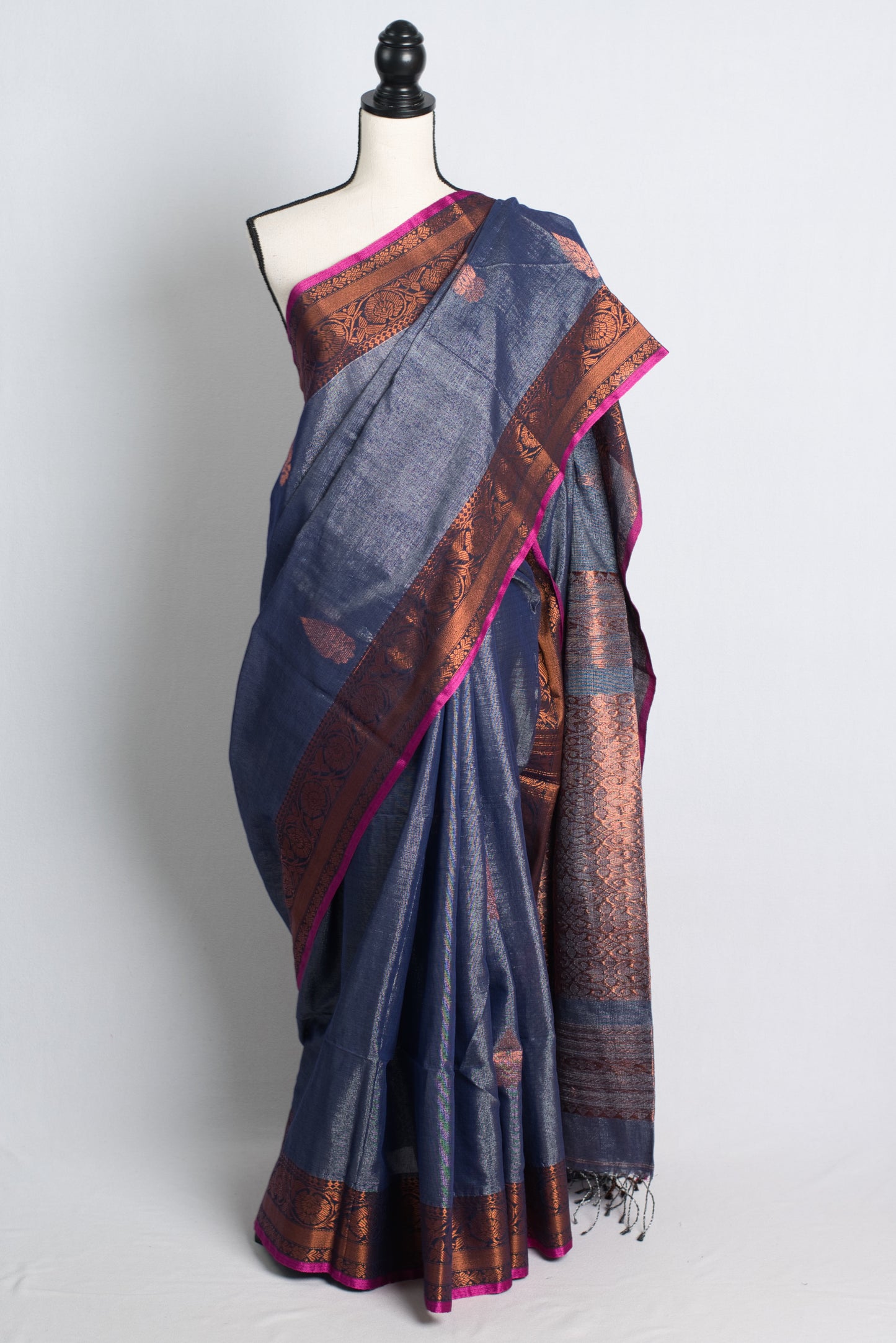 Tissue Cotton Banarasi Saree in Steel Gray and Black.