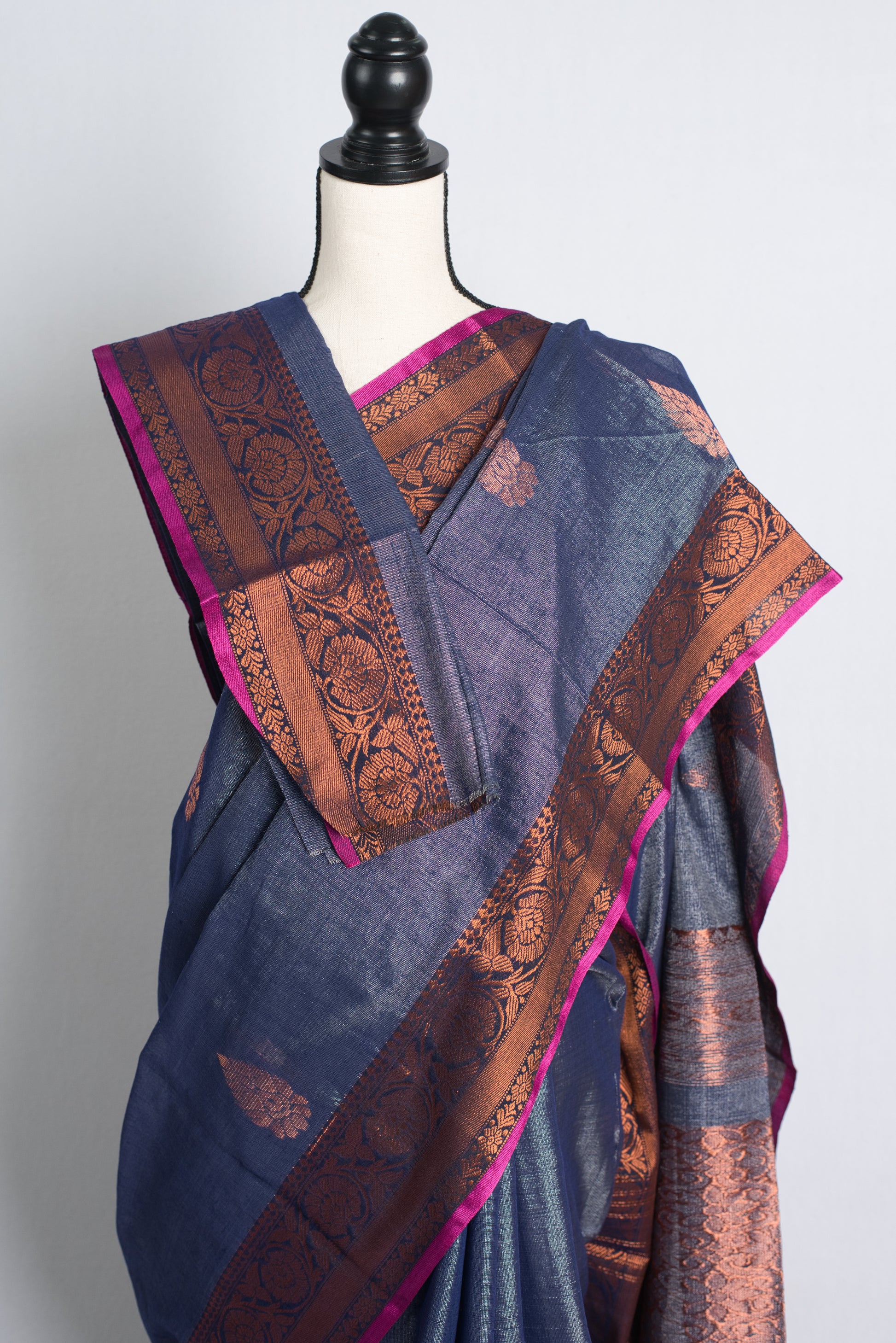 Tissue Cotton Banarasi Saree in Steel Gray and Black.