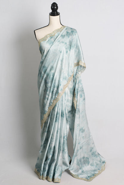 Cut Dana Embroidery Semi Satin Silk Designer Saree in Blue.