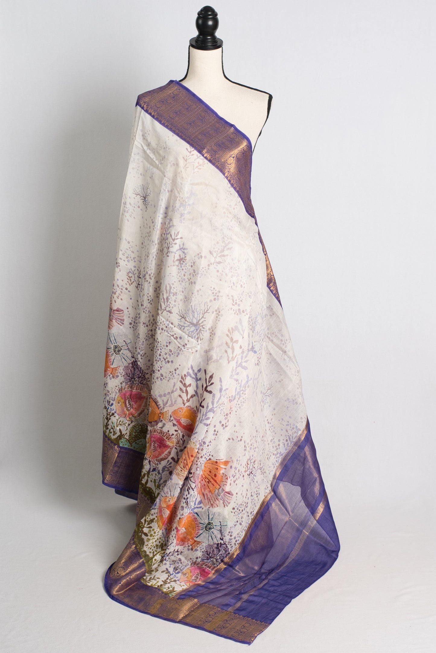 Chanderi Cotton Silk Banarasi Saree in White and Mauve.