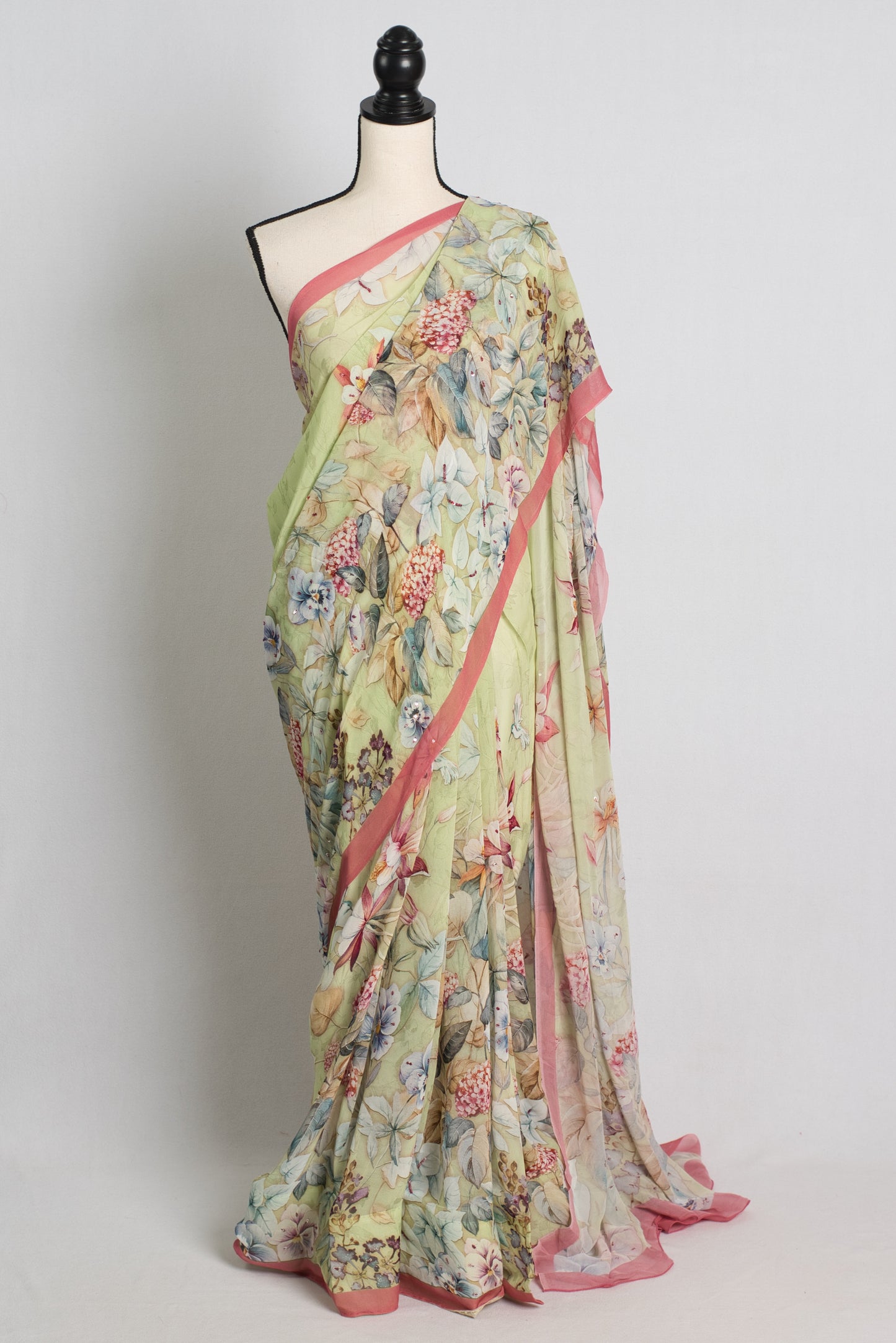 Sea Green Digital Printed Georgette Saree with Sequins.