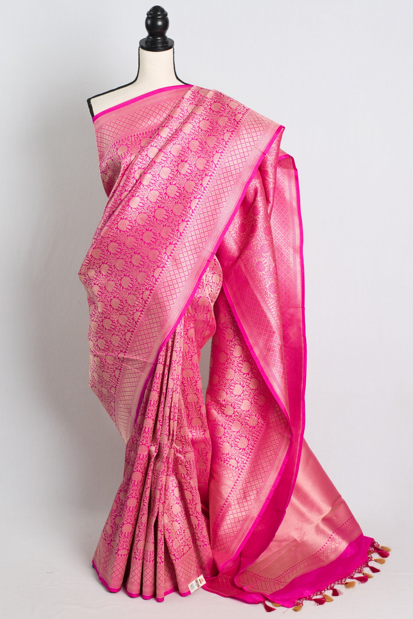 Silk Mark Certified Brocade Banarasi Saree in Bright Pink with Resham Zari