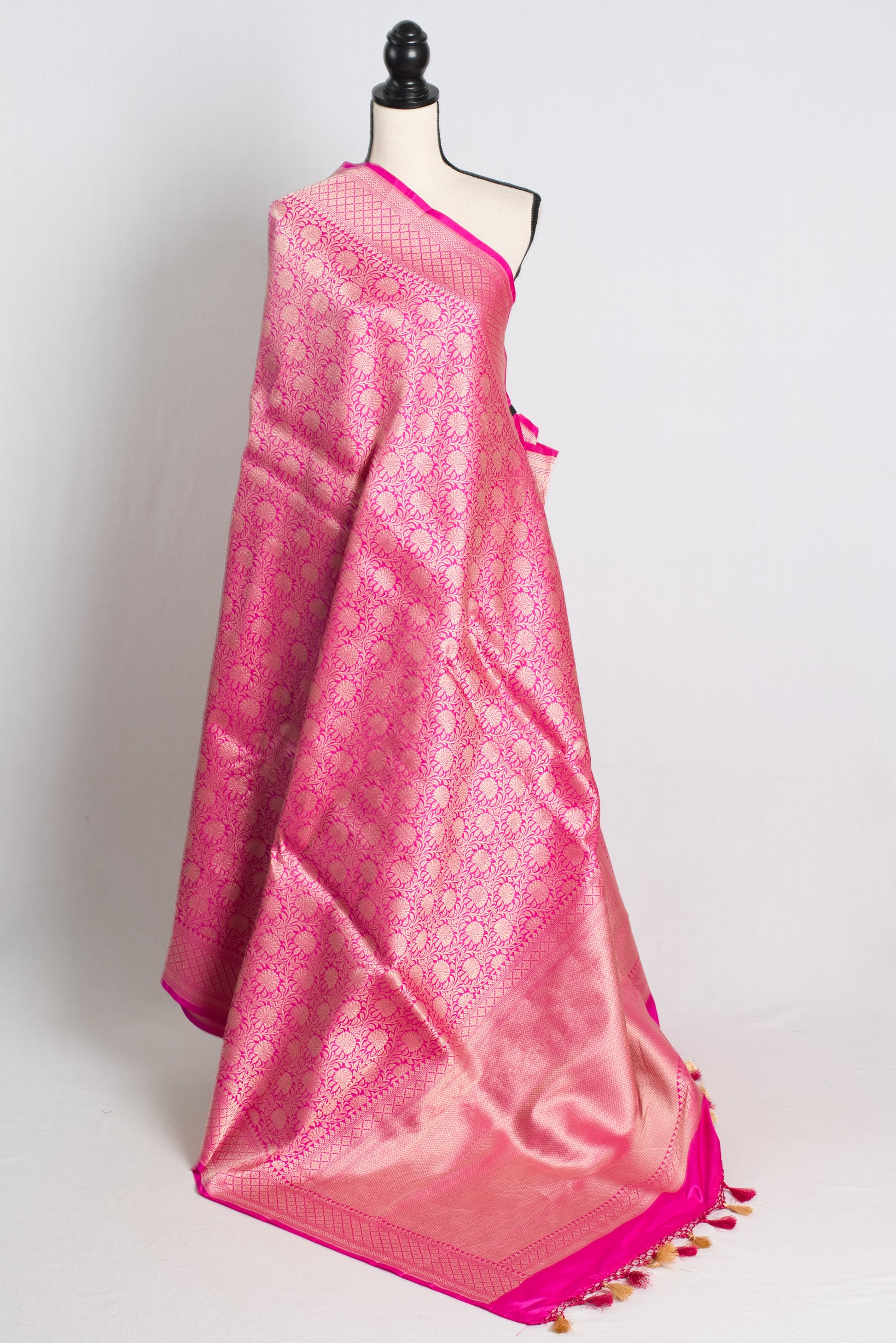 Silk Mark Certified Brocade Banarasi Saree in Bright Pink with Resham Zari