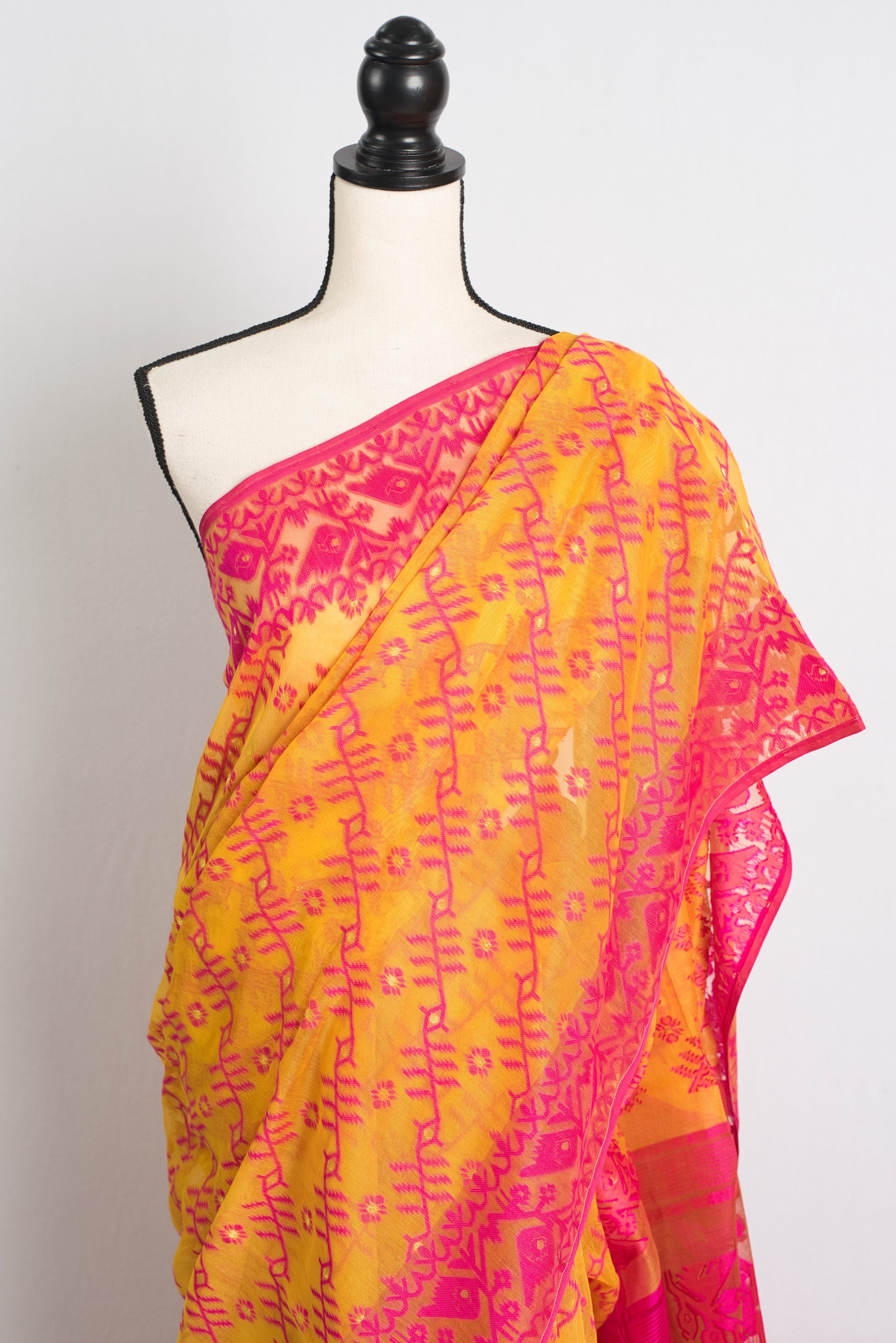 Soft Jamdani Saree in Yellow and Pink