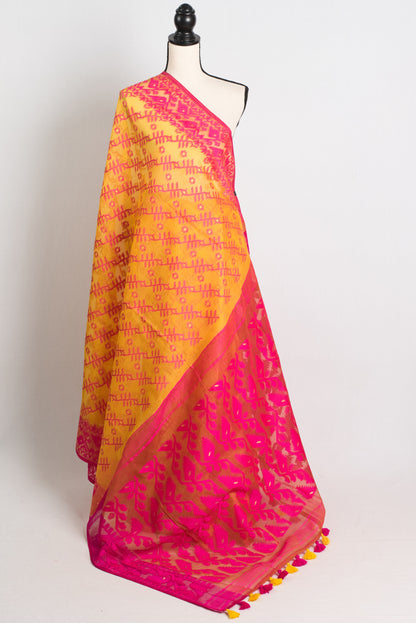 Soft Jamdani Saree in Yellow and Pink