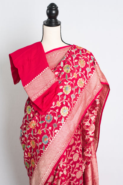 Silk Mark Certified Georgette Banarasi Saree in Rosy Pink