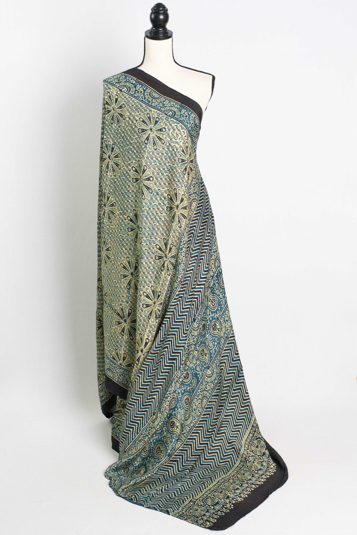 Ajrakh Modal Silk Saree with an Unique Floral Print