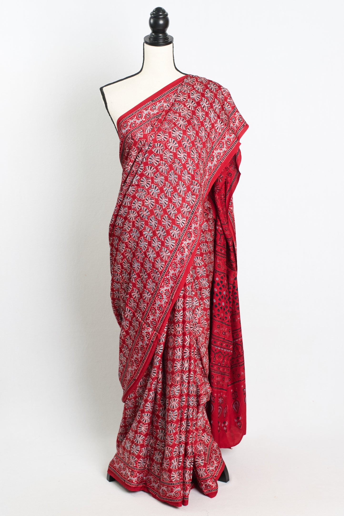 Pure Modal Silk Ajrakh Saree in Red.