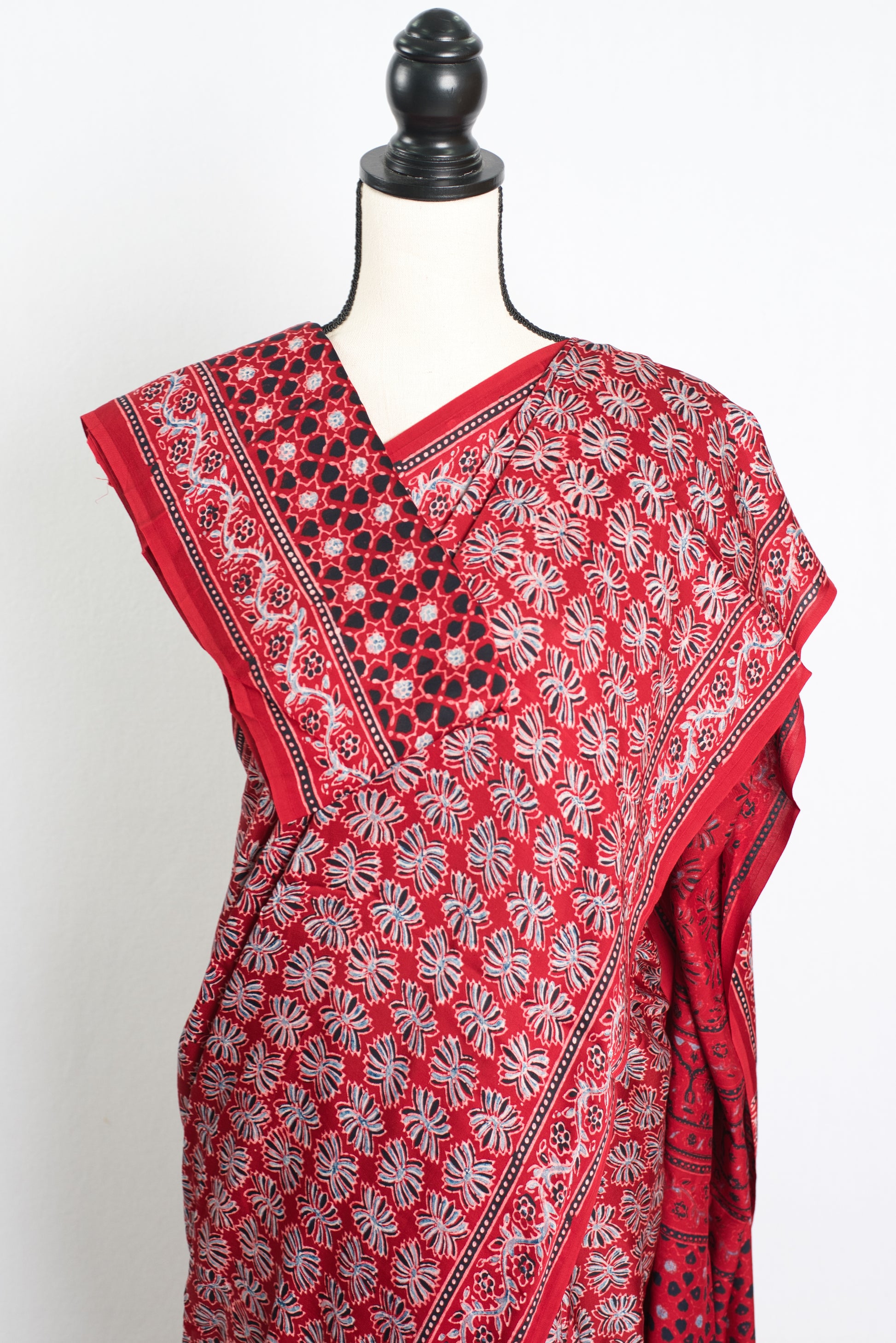 Pure Modal Silk Ajrakh Saree in Red.