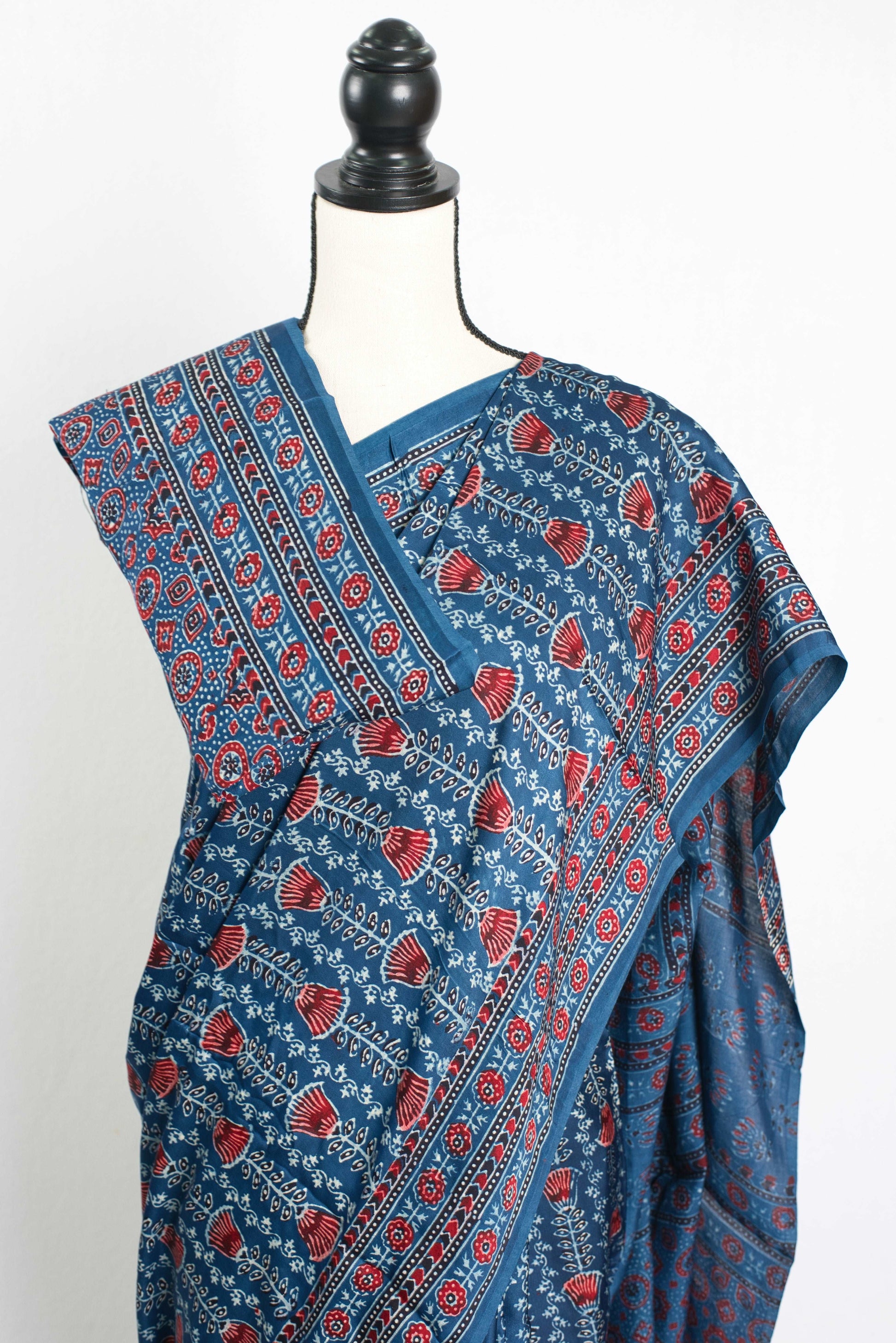 Modal Silk Blue Ajrakh Saree