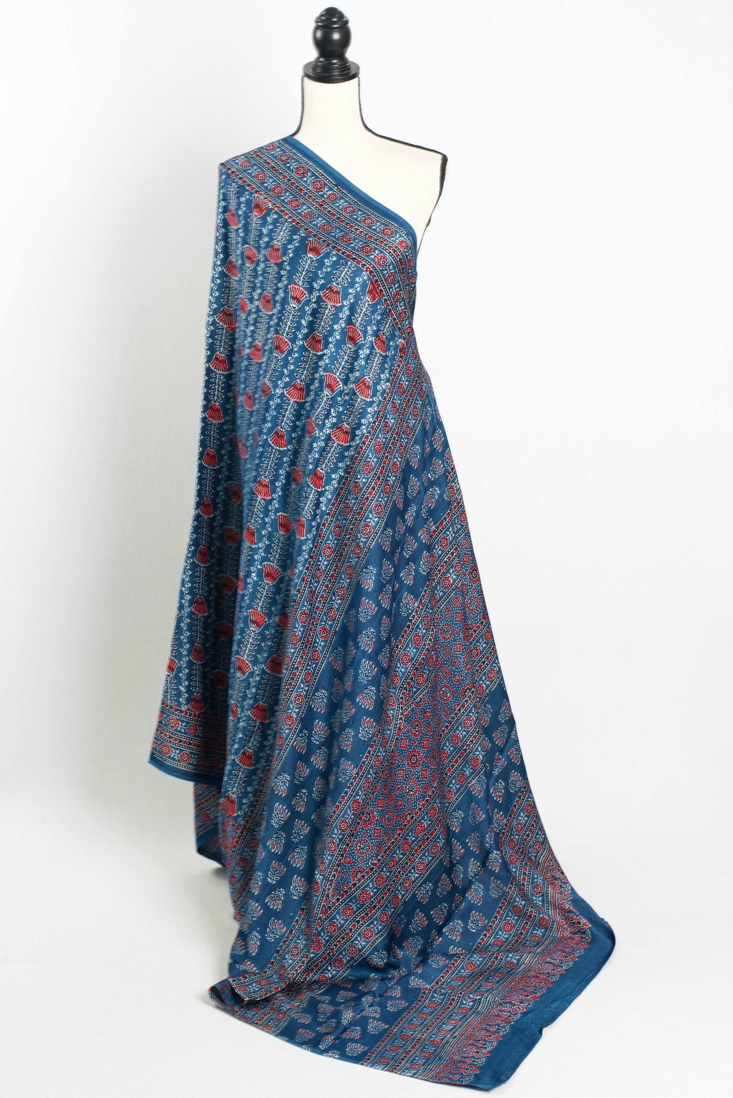 Modal Silk Blue Ajrakh Saree