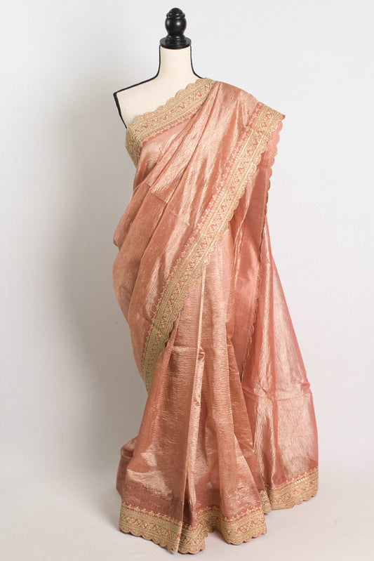 Semi Tissue Designer Partywear Saree in Peach.