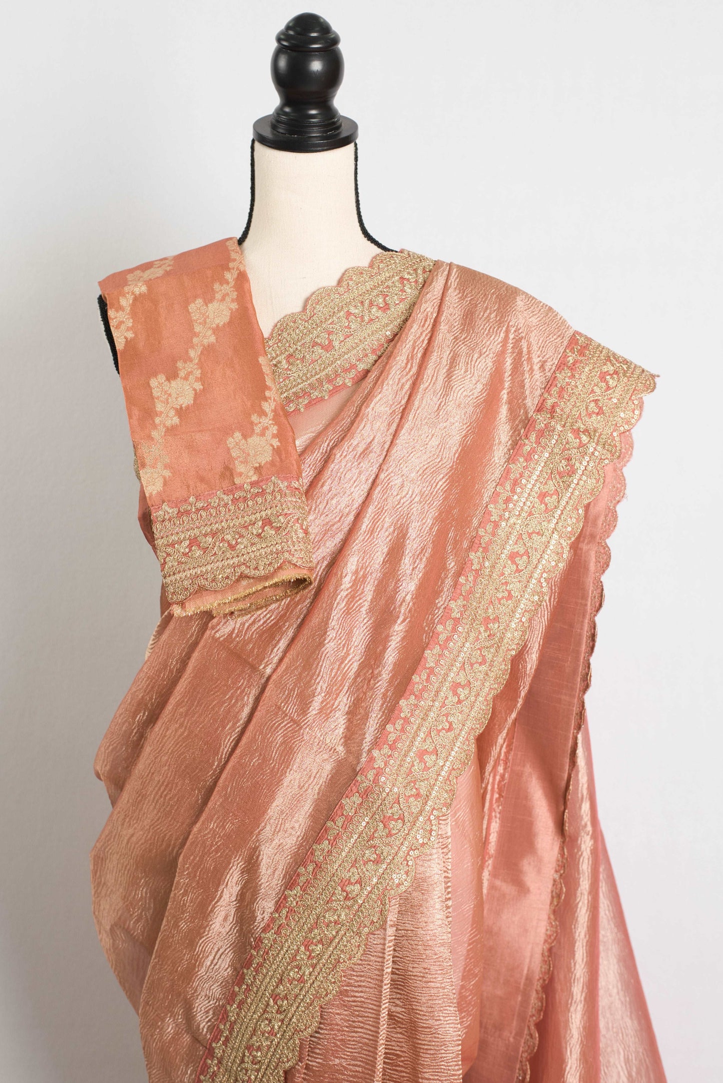 Semi Tissue Designer Partywear Saree in Peach.