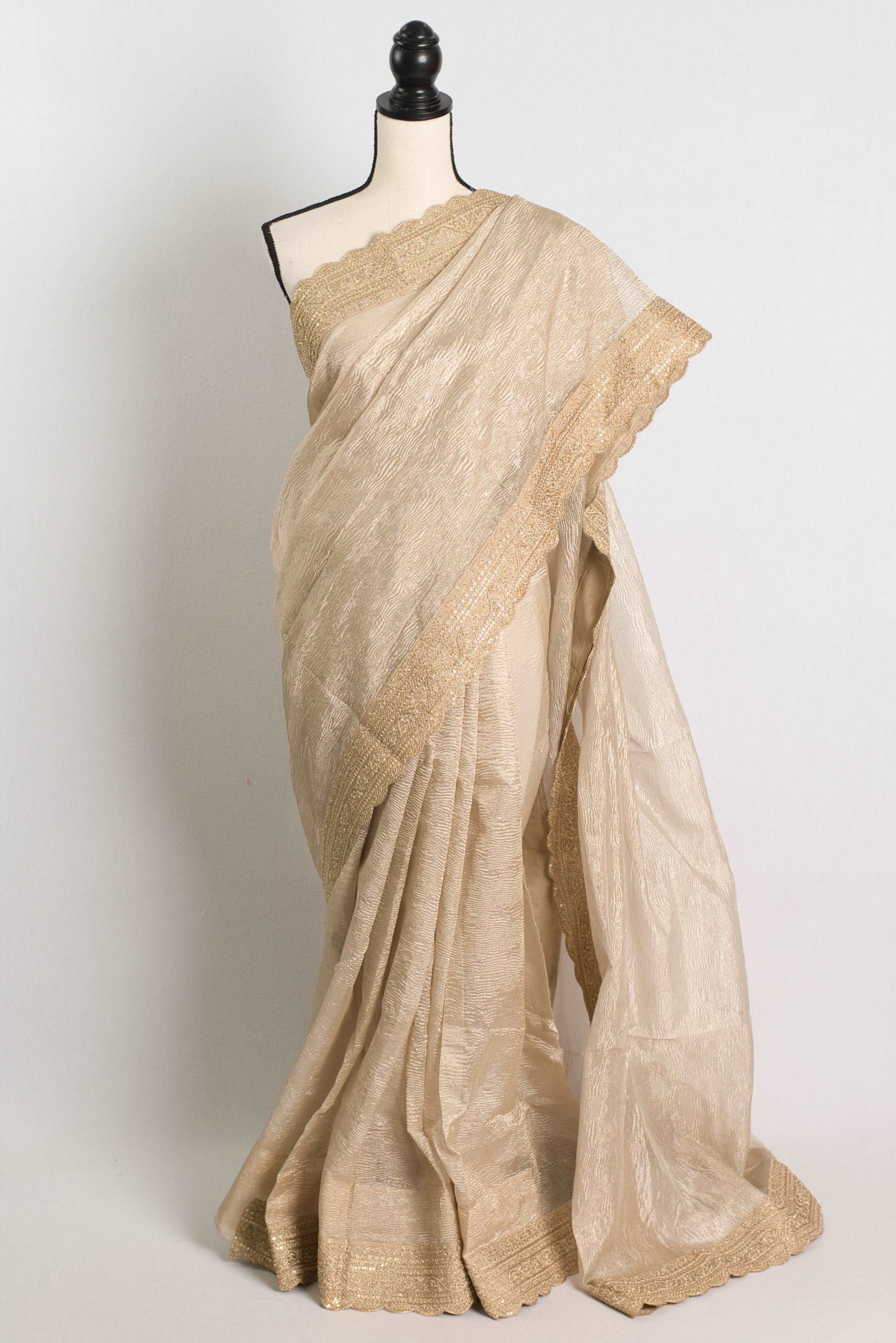 Semi Tissue Designer Partywear Saree in Light Brown.