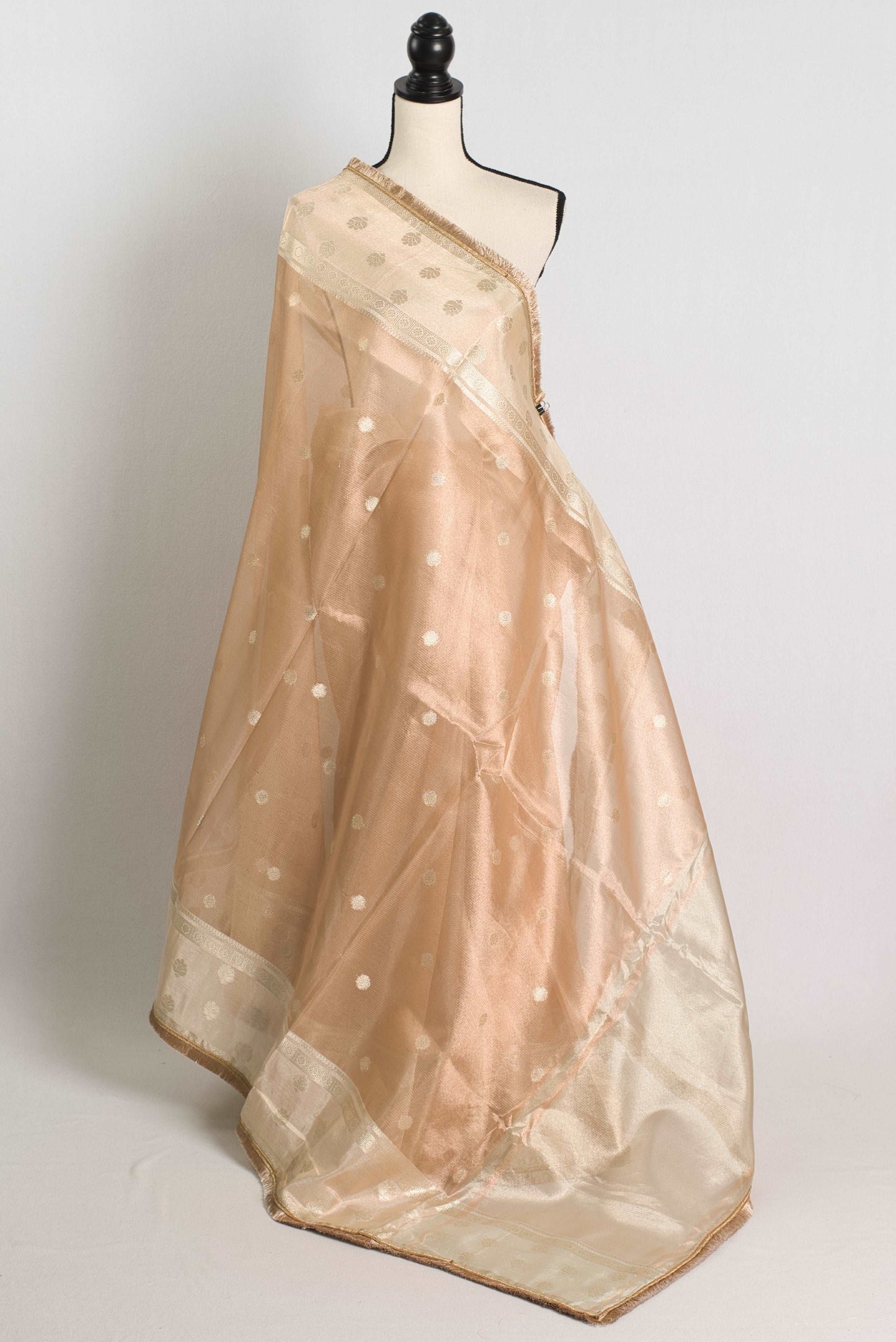 Semi Tissue Banarasi Party Wear Saree in Light Brown and Cream.