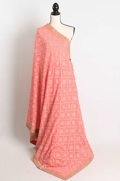 Partywear Georgette Chikankari Saree in Peach.