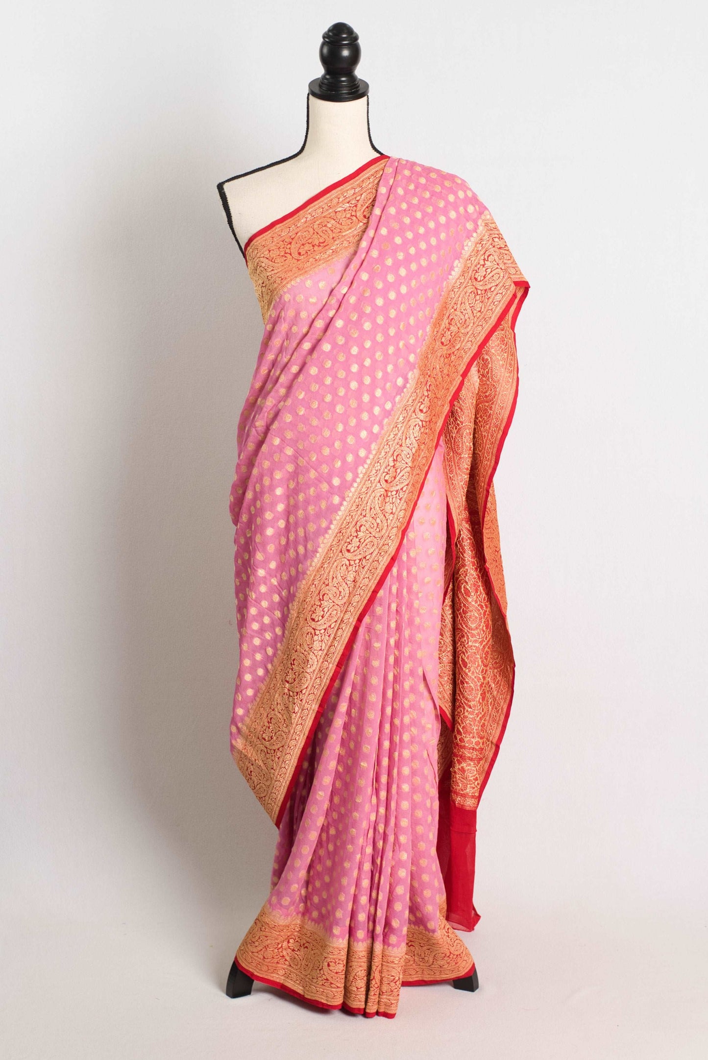 Khaddi Georgette Banarasi Saree in Pink and Red