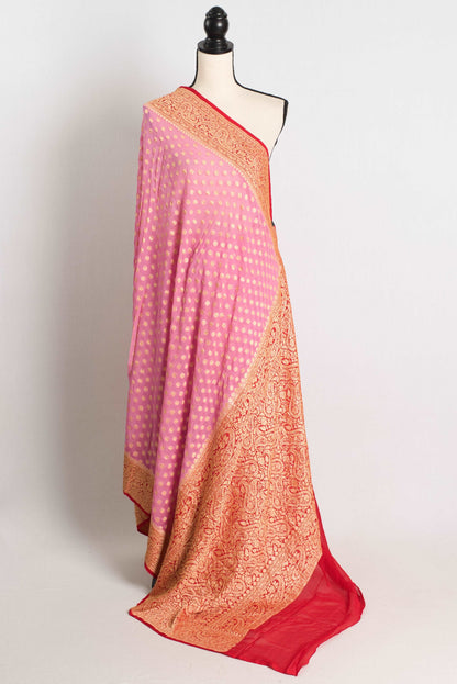 Khaddi Georgette Banarasi Saree in Pink and Red