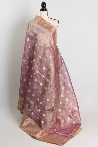 Crush Tissue Designer Partywear Saree in Mauve and Gold.