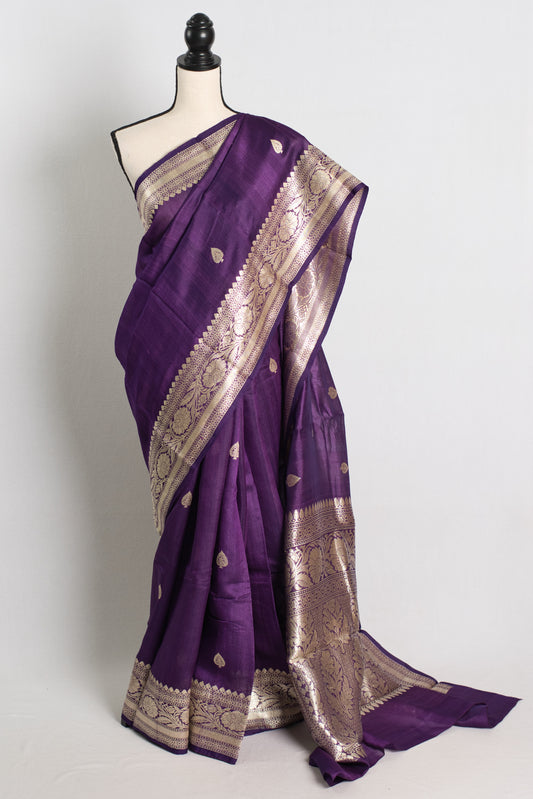 Silk Mark Certified Tussar Georgette Banarasi Saree in Purple