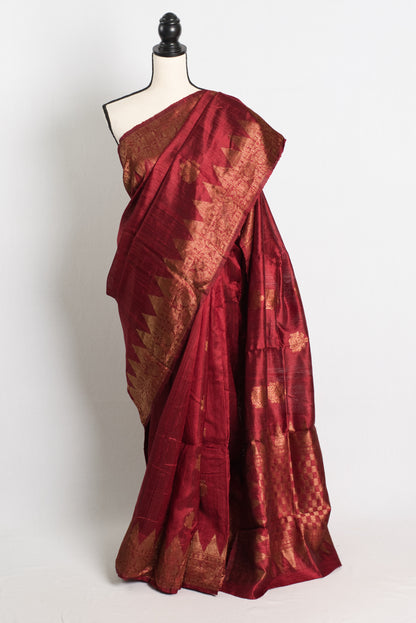 Silk Mark Certified Tussar Banarasi Saree in Maroon