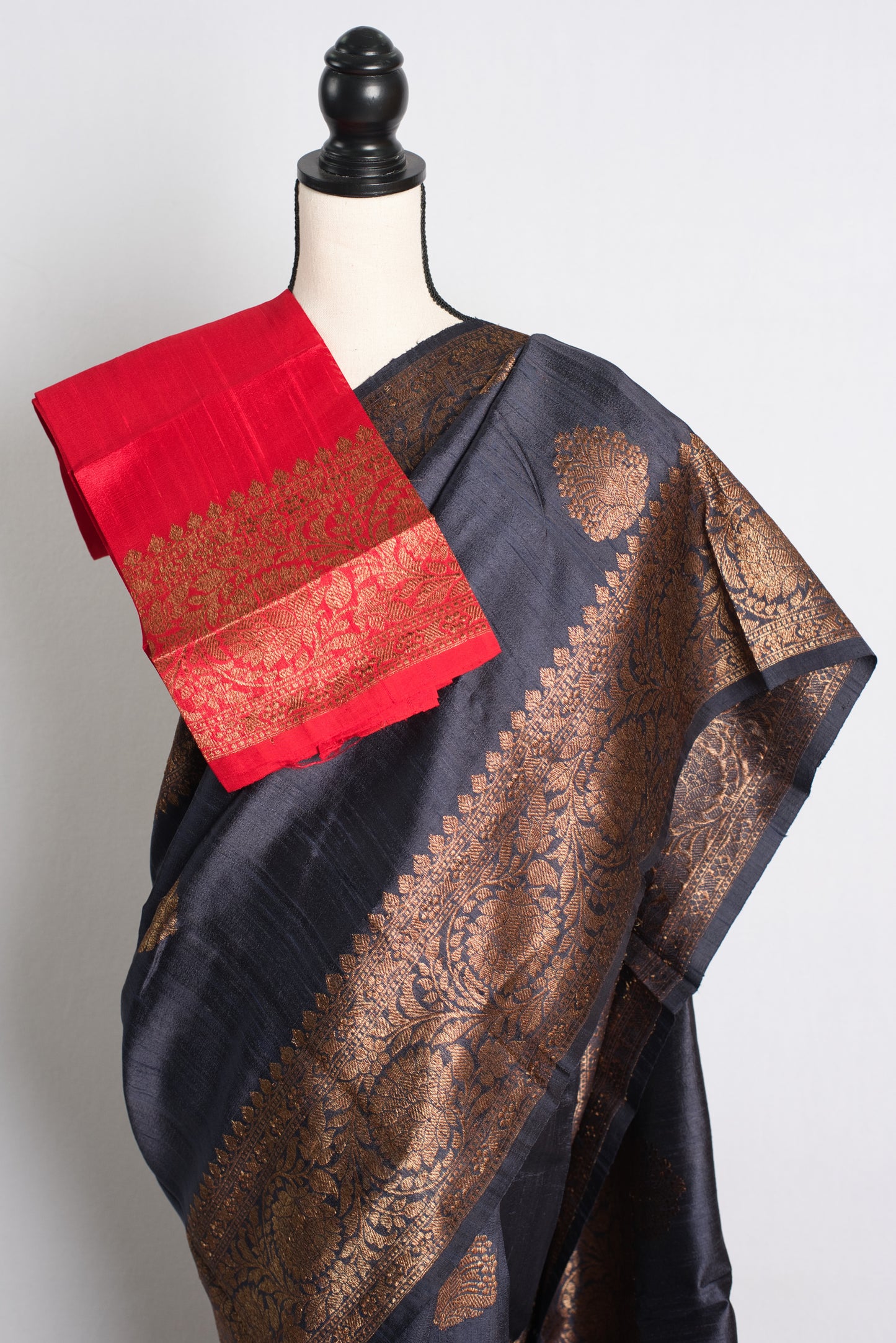 Silk Mark Certified Tussar Banarasi Saree in Charcoal Gray