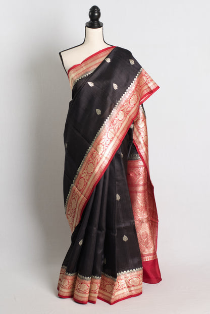 Silk Mark Certified Tussar Georgette Banarasi Saree in Black