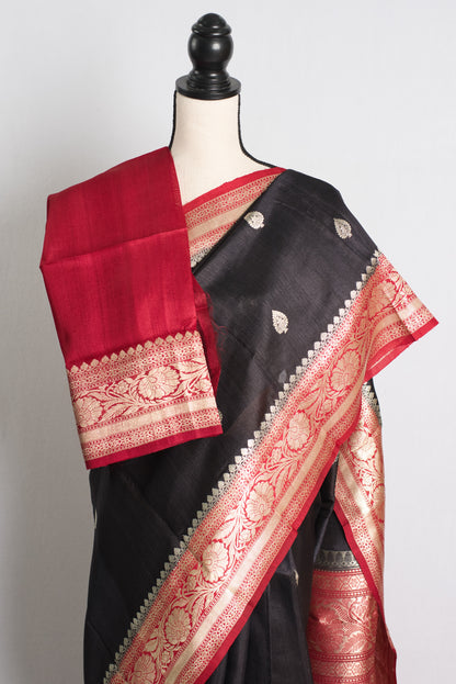 Silk Mark Certified Tussar Georgette Banarasi Saree in Black