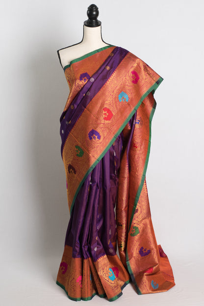 Silk Mark Certified Purple Kanji Gadwal Silk Saree