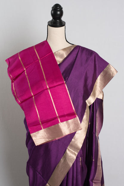 Silk Mark Certified Purple Satin Katan Rose Banarasi Saree