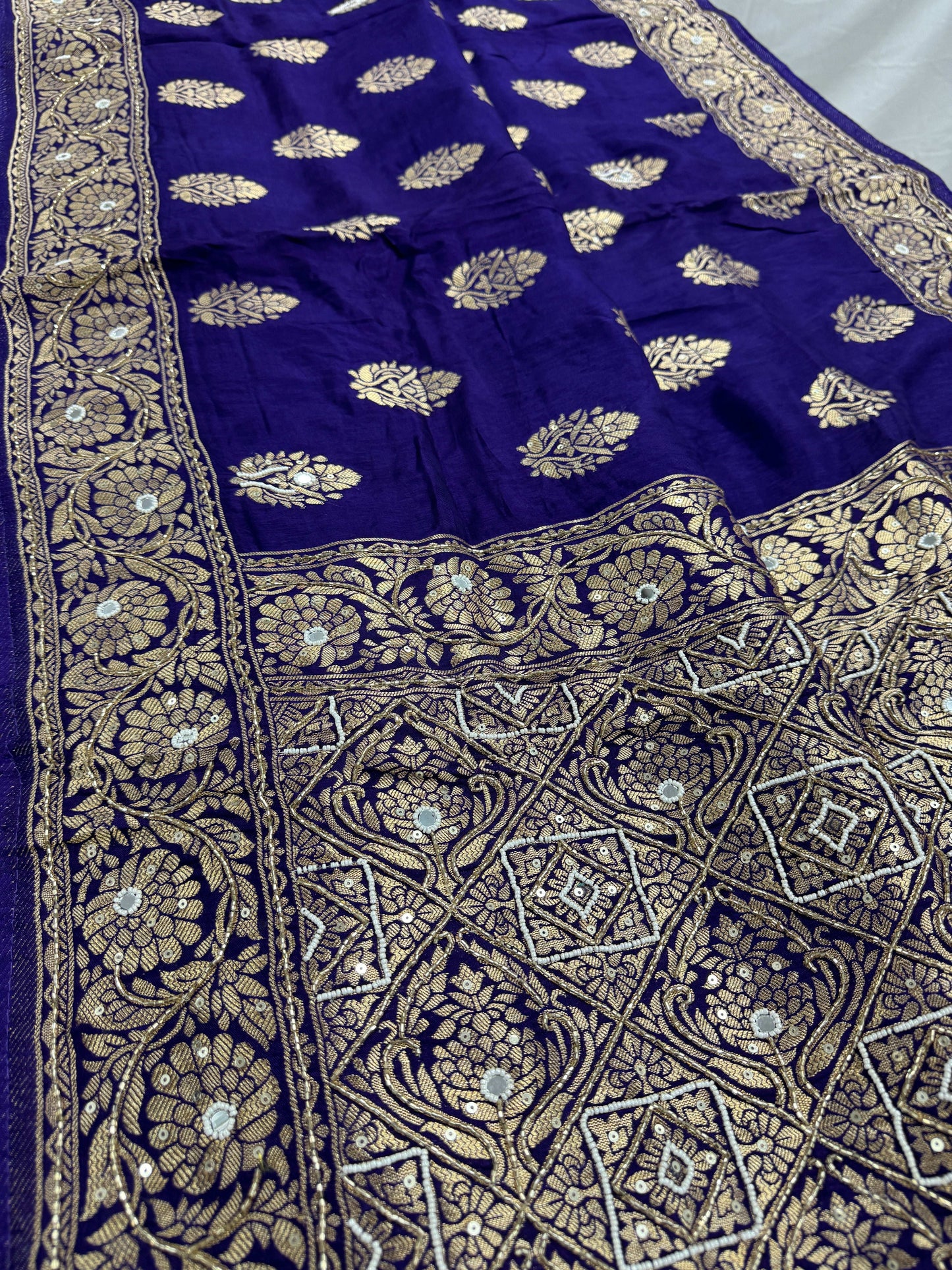 Hand Embroidery Soft Dola Silk Banarasi Saree in Bluish Purple