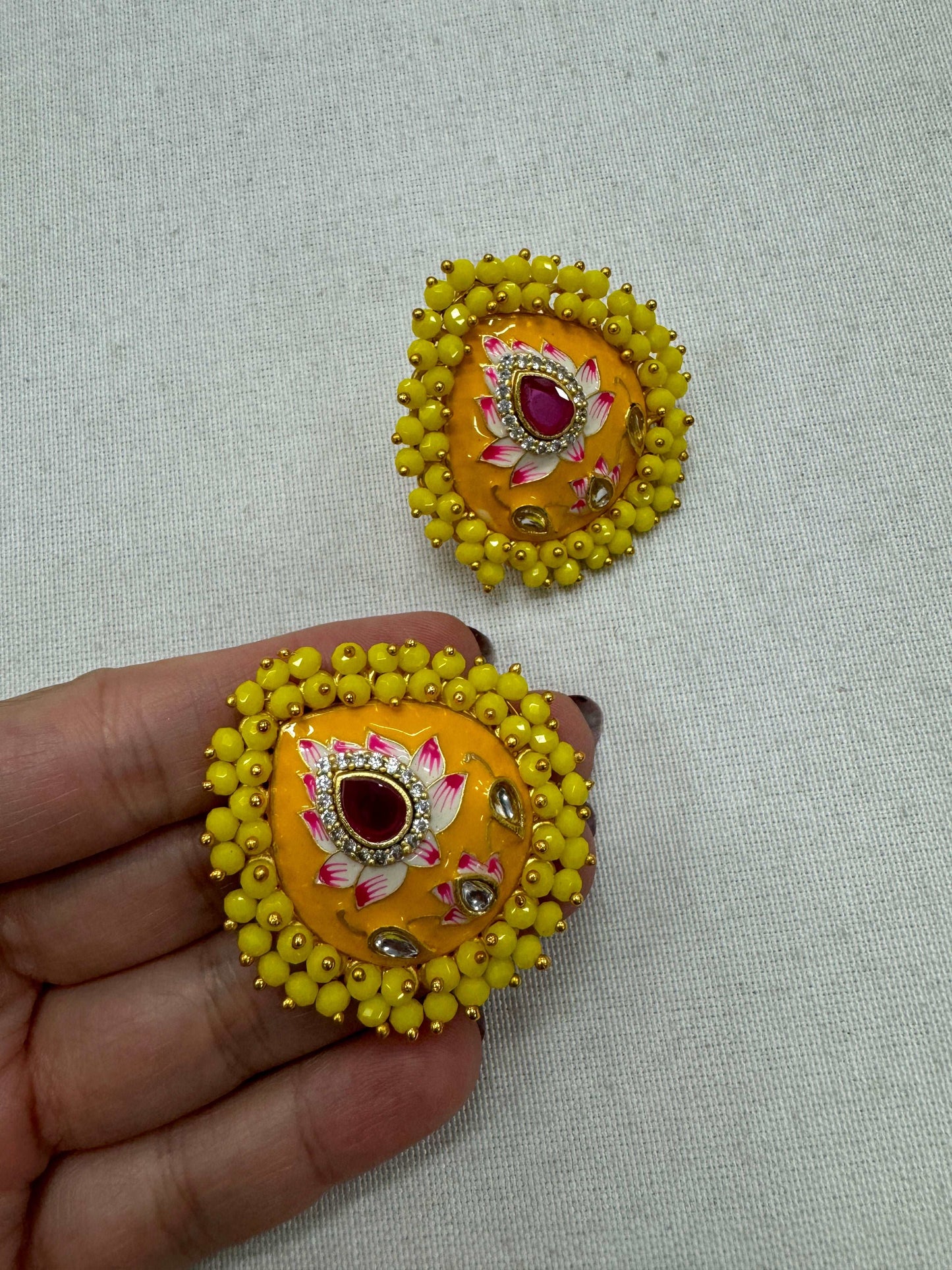 Premium Quality Jaipur Kundan Ear Studs with Stones and Beads.