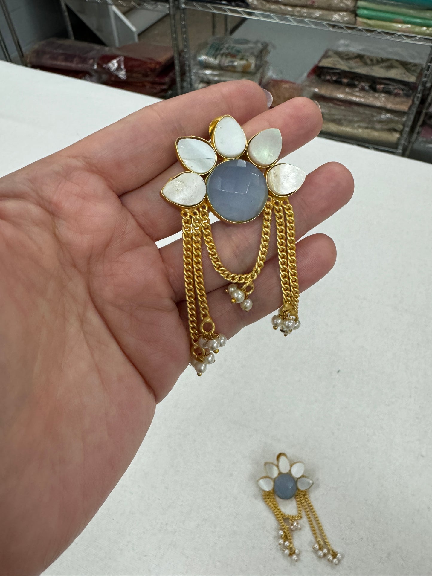 Statement Gray and White Indian Jaipur Earrings.