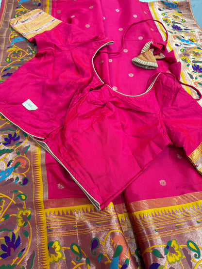 Blended Silk Rani Pink Paithani Saree with 36 Size Stitched Blouse.