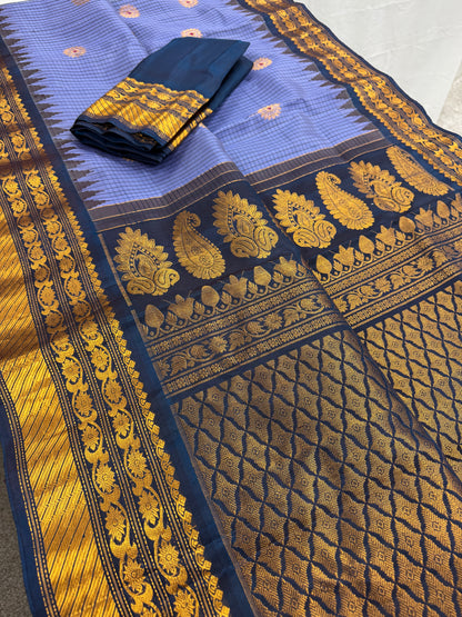 Silk Mark Certified Gadwal Silk Saree in Mauve and Blue.