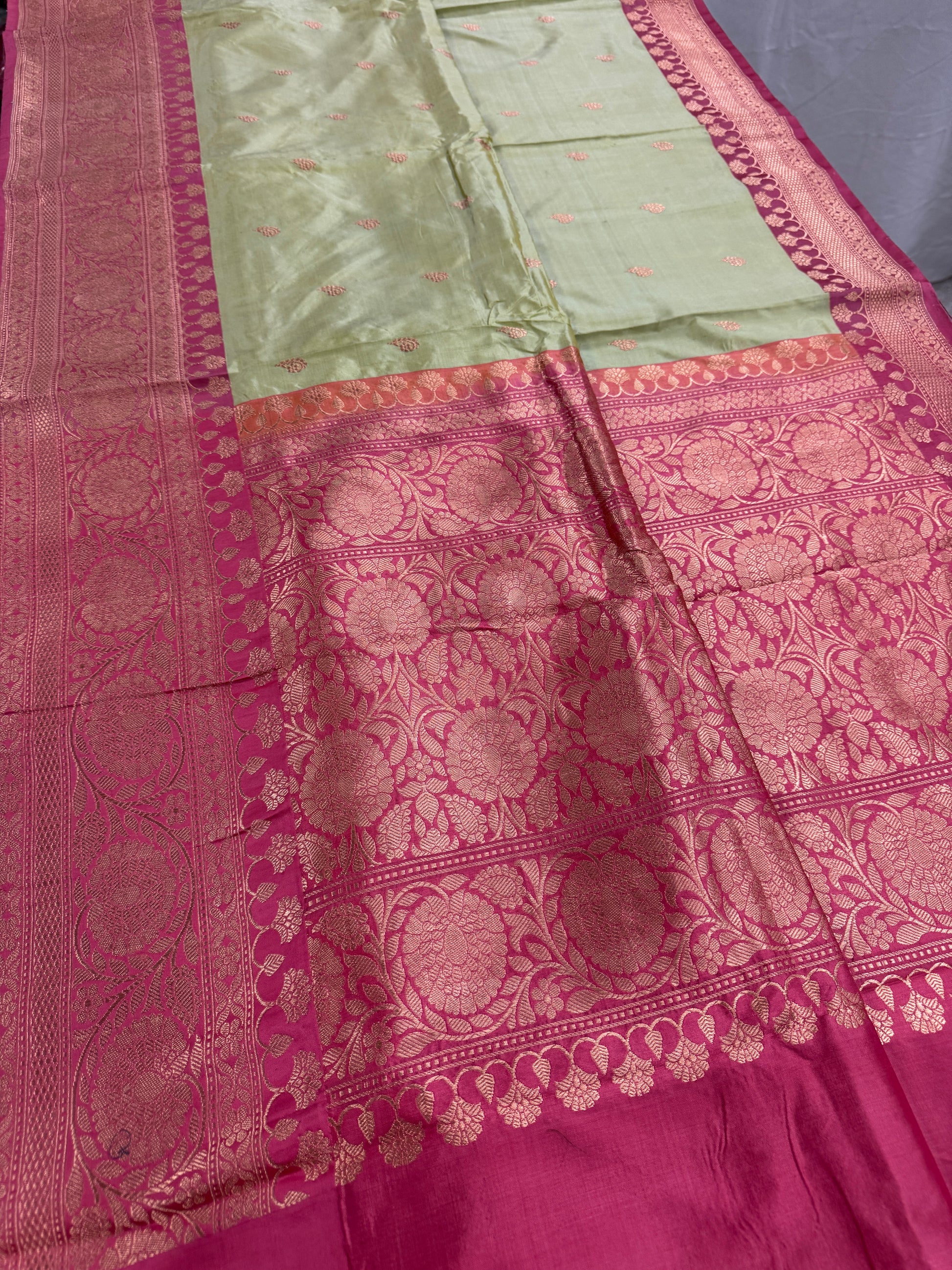 Pastel Green Banarasi SIlk Saree - Indian Wedding Silk Collection.